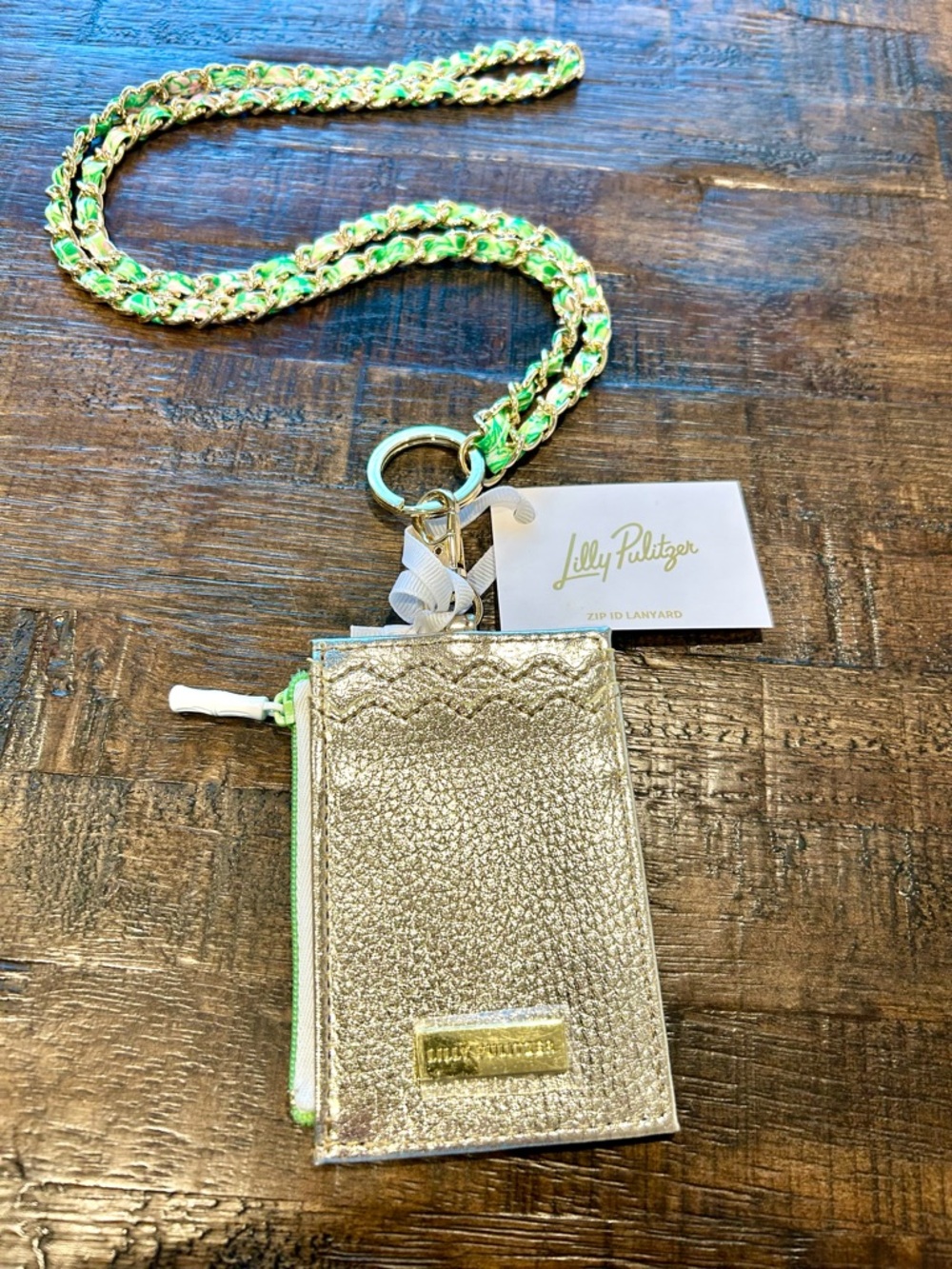 Lilly Pulitzer Fauna Green Lime Floral Lanyard- Feeling Good with Chain - Picture 2 of 4